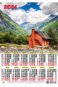 00019 Домик в горах - 2024 (Листовой календарь, формат А2) со звуками природы.